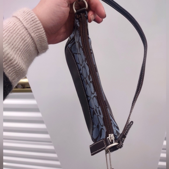 COACH Signature Demi Shoulder Bag in Blue and Chocolate Brown. - Picture 7 of 10